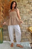 Sundaze Cheesecloth Chalk Stripe Tie Shoulder Top Hazelnut