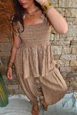 Sundaze Cheesecloth Chalk Stripe Tie Shoulder Top Hazelnut