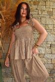 Sundaze Cheesecloth Chalk Stripe Tie Shoulder Top Hazelnut
