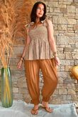 Sundaze Cheesecloth Chalk Stripe Tie Shoulder Top Hazelnut