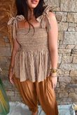 Sundaze Cheesecloth Chalk Stripe Tie Shoulder Top Hazelnut