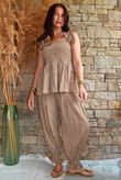 Sundaze Cheesecloth Chalk Stripe Tie Shoulder Top Hazelnut