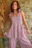 Sundaze Cheesecloth Chalk Stripe Tie Shoulder Top Indian Pink