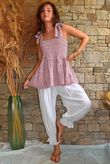 Sundaze Cheesecloth Chalk Stripe Tie Shoulder Top Indian Pink