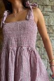 Sundaze Cheesecloth Chalk Stripe Tie Shoulder Top Indian Pink