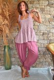 Sundaze Cheesecloth Chalk Stripe Tie Shoulder Top Indian Pink