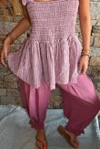 Sundaze Cheesecloth Chalk Stripe Tie Shoulder Top Indian Pink