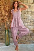 Sundaze Cheesecloth Chalk Stripe Tie Shoulder Top Indian Pink