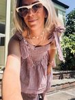 Sundaze Cheesecloth Chalk Stripe Tie Shoulder Top Indian Pink