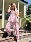 Sundaze Cheesecloth Chalk Stripe Tie Shoulder Top Indian Pink