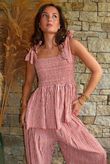 Sundaze Cheesecloth Chalk Stripe Tie Shoulder Top Indian Red