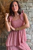 Sundaze Cheesecloth Chalk Stripe Tie Shoulder Top Indian Red