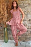 Sundaze Cheesecloth Chalk Stripe Tie Shoulder Top Indian Red