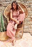 Sundaze Cheesecloth Chalk Stripe Tie Shoulder Top Indian Red