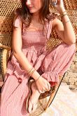 Sundaze Cheesecloth Chalk Stripe Tie Shoulder Top Indian Red