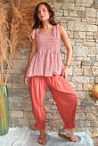 Sundaze Cheesecloth Chalk Stripe Tie Shoulder Top Indian Red