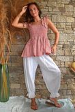 Sundaze Cheesecloth Chalk Stripe Tie Shoulder Top Indian Red