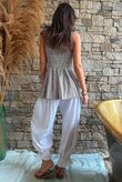 Sundaze Cheesecloth Chalk Stripe Tie Shoulder Top Mocha