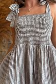 Sundaze Cheesecloth Chalk Stripe Tie Shoulder Top Mocha