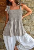 Sundaze Cheesecloth Chalk Stripe Tie Shoulder Top Mocha