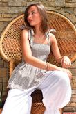 Sundaze Cheesecloth Chalk Stripe Tie Shoulder Top Mocha