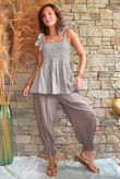 Sundaze Cheesecloth Chalk Stripe Tie Shoulder Top Mocha