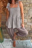 Sundaze Cheesecloth Chalk Stripe Tie Shoulder Top Mocha