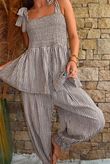 Sundaze Cheesecloth Chalk Stripe Tie Shoulder Top Mocha