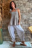 Sundaze Cheesecloth Chalk Stripe Tie Shoulder Top Mocha
