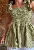 Sundaze Cheesecloth Chalk Stripe Tie Shoulder Top Olive
