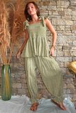 Sundaze Cheesecloth Chalk Stripe Tie Shoulder Top Olive