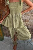 Sundaze Cheesecloth Chalk Stripe Tie Shoulder Top Olive