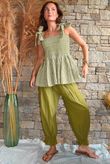 Sundaze Cheesecloth Chalk Stripe Tie Shoulder Top Olive