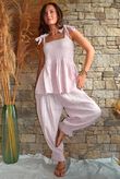 Sundaze Cheesecloth Chalk Stripe Tie Shoulder Top Rose