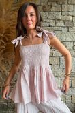Sundaze Cheesecloth Chalk Stripe Tie Shoulder Top Rose
