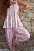 Sundaze Cheesecloth Chalk Stripe Tie Shoulder Top Rose