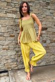 Sundaze Cheesecloth Chalk Stripe Tie Shoulder Top Soft Ochre