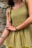 Sundaze Cheesecloth Chalk Stripe Tie Shoulder Top Soft Ochre