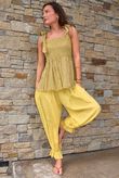 Sundaze Cheesecloth Chalk Stripe Tie Shoulder Top Soft Ochre