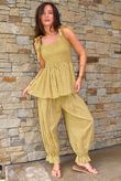 Sundaze Cheesecloth Chalk Stripe Tie Shoulder Top Soft Ochre