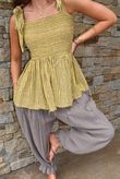 Sundaze Cheesecloth Chalk Stripe Tie Shoulder Top Soft Ochre
