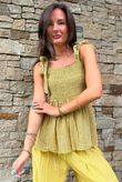 Sundaze Cheesecloth Chalk Stripe Tie Shoulder Top Soft Ochre