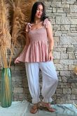 Sundaze Cheesecloth Chalk Stripe Tie Shoulder Top Soft Terracotta
