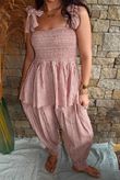 Sundaze Cheesecloth Chalk Stripe Tie Shoulder Top Soft Terracotta