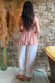Sundaze Cheesecloth Chalk Stripe Tie Shoulder Top Soft Terracotta