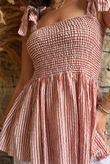 Sundaze Cheesecloth Chalk Stripe Tie Shoulder Top Soft Terracotta