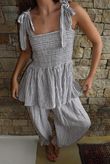 Sundaze Cheesecloth Chalk Stripe Tie Shoulder Top White