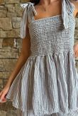 Sundaze Cheesecloth Chalk Stripe Tie Shoulder Top White