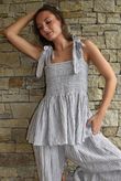 Sundaze Cheesecloth Chalk Stripe Tie Shoulder Top White