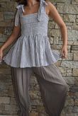 Sundaze Cheesecloth Chalk Stripe Tie Shoulder Top White